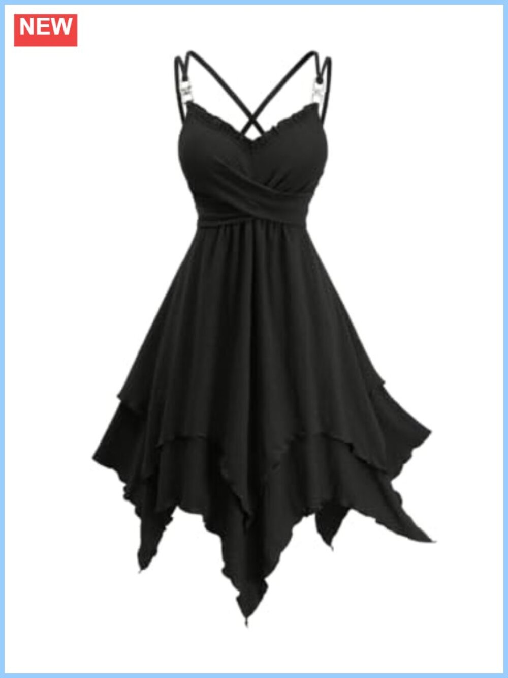 Plus Size Midi Swing Dress Sleeveless Crinkly Handkerchief Hem Twist Front